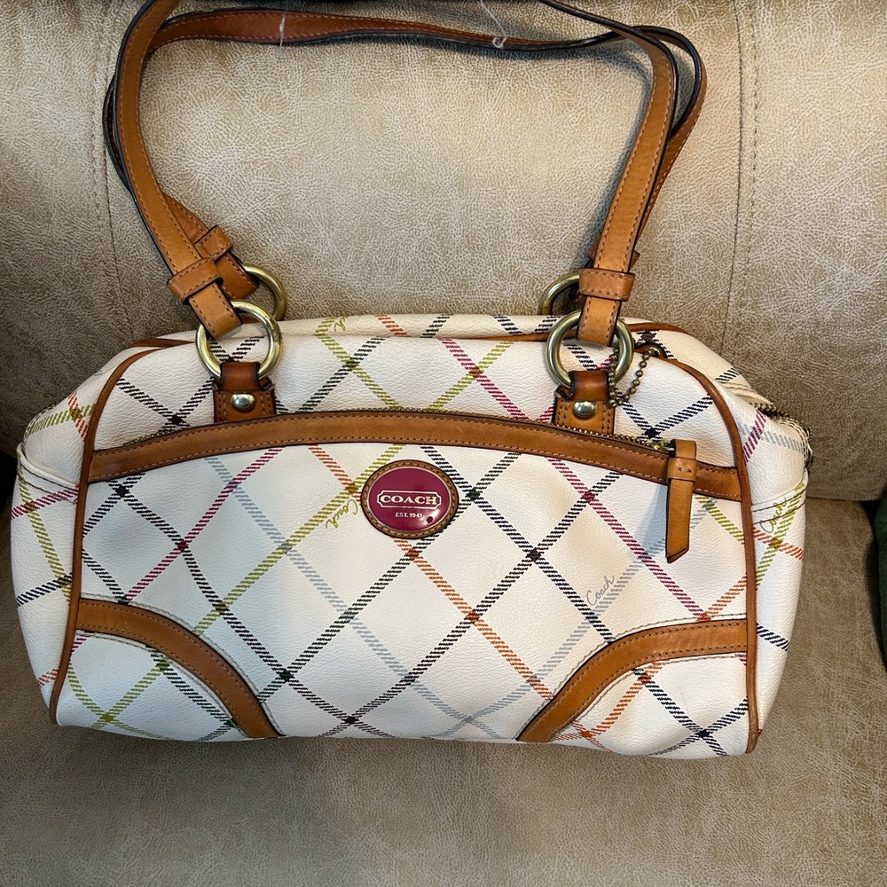 Coach Multicolor Plaid Handbag with Brown Accents